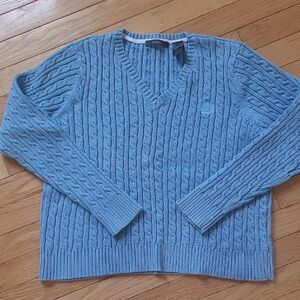 Liz Claiborne Light Blue Cable-Knit V-Neck Sweater